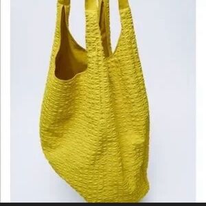 Zara Yellow Textured Tote Bag